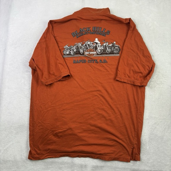 Harley-Davidson Other - Harley Davidson Black Hills Orange Short Sleeve Graphic Collared Polo Shirt 3XL
